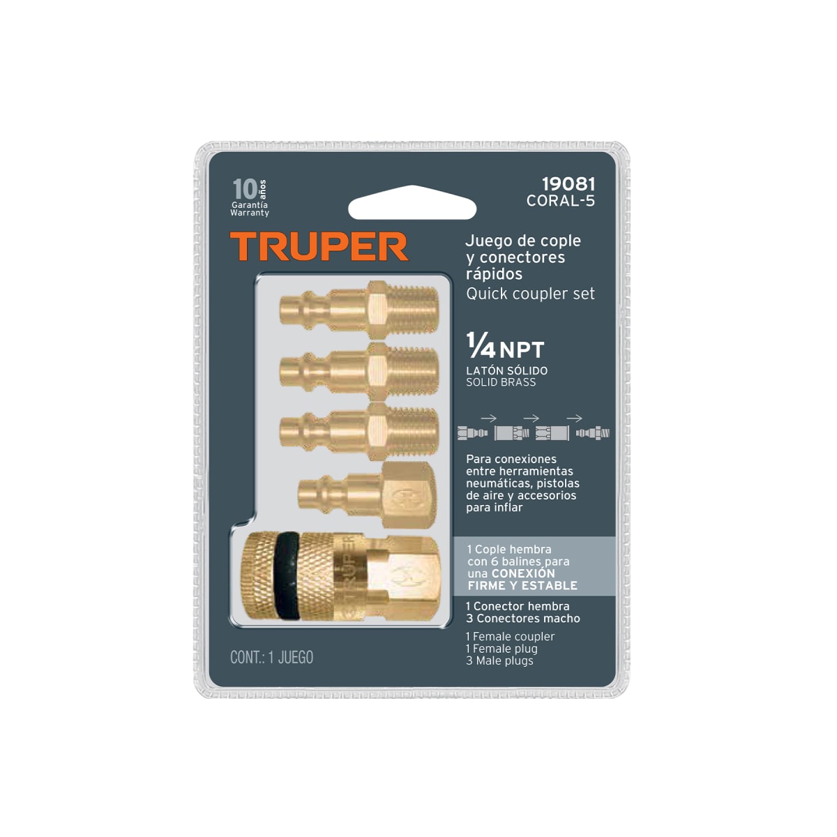Juego De Acoples Y Conectores Rápidos De Latón, 5 Piezas Truper 190813