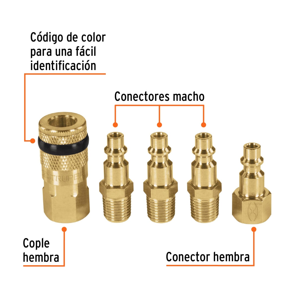 Juego De Acoples Y Conectores Rápidos De Latón, 5 Piezas Truper 190812