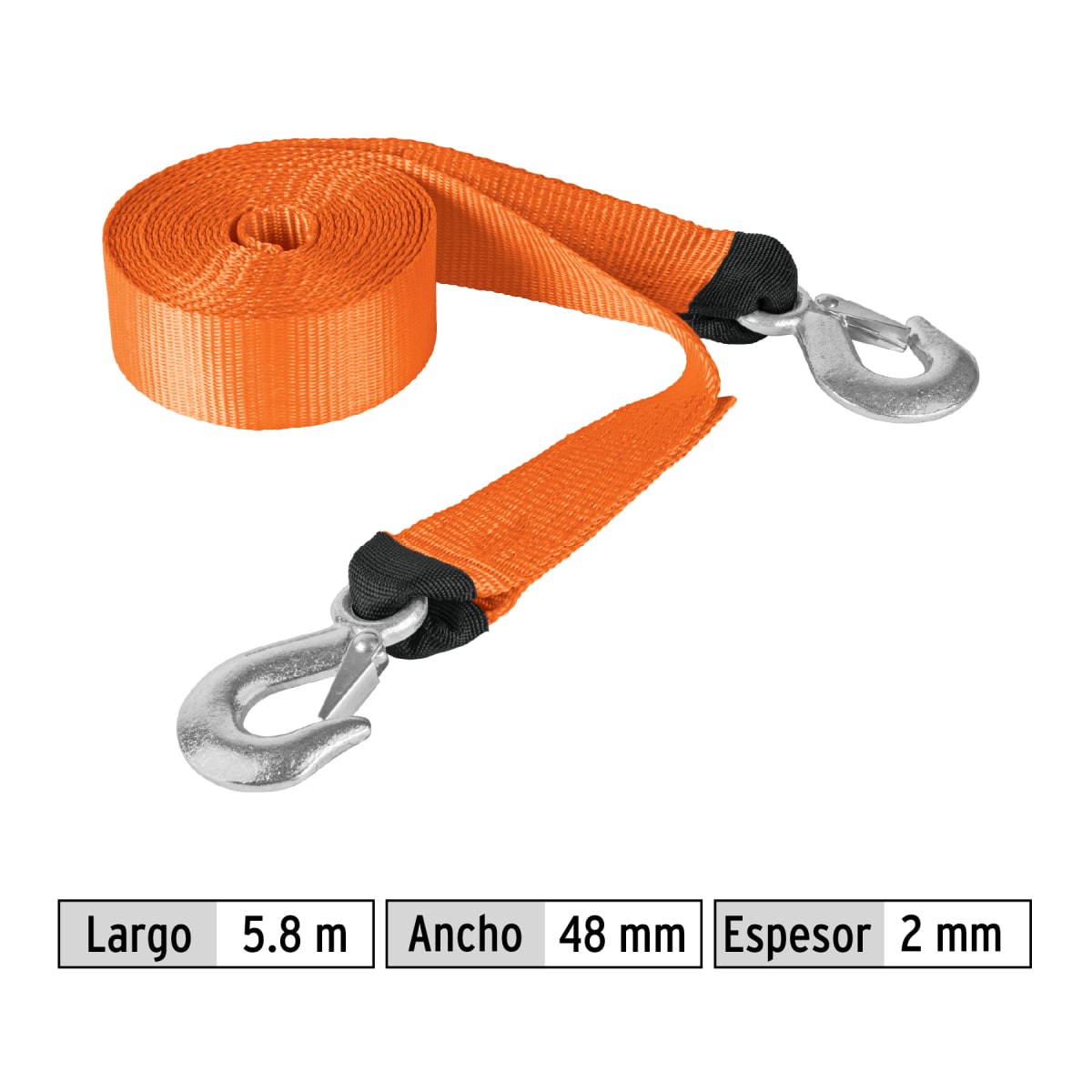 Correa Para Remolque Con Ganchos, 48 mm X 5.8Mts Truper 183443