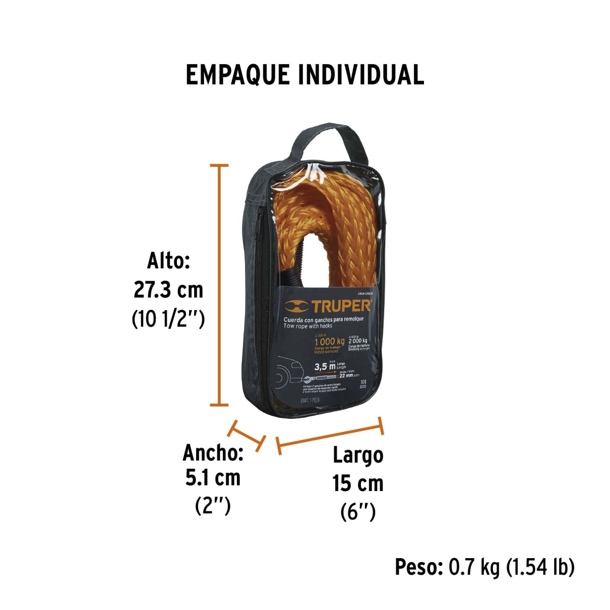 Cuerda para remolque con ganchos,5/8' x 3.5m Truper5