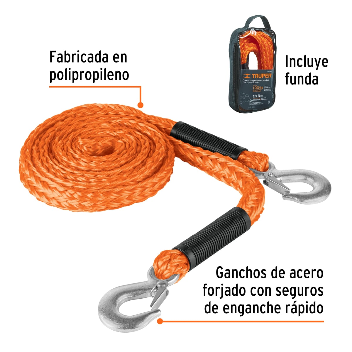 Cuerda para remolque con ganchos,5/8' x 3.5m Truper2