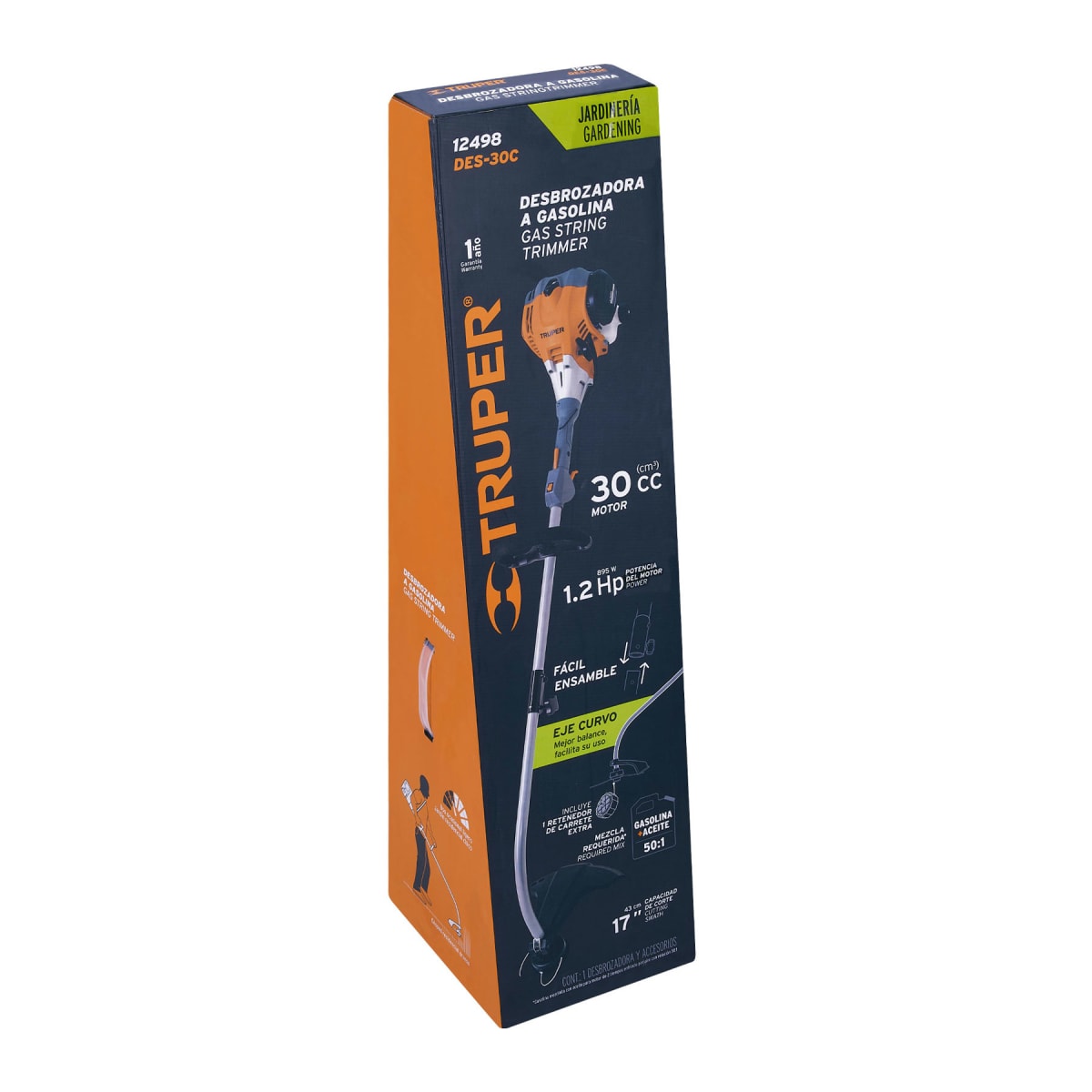 Motoguadaña Desmalezadora a Gasolina 30cc 1.2HP Mango Tipo D Truper 124986