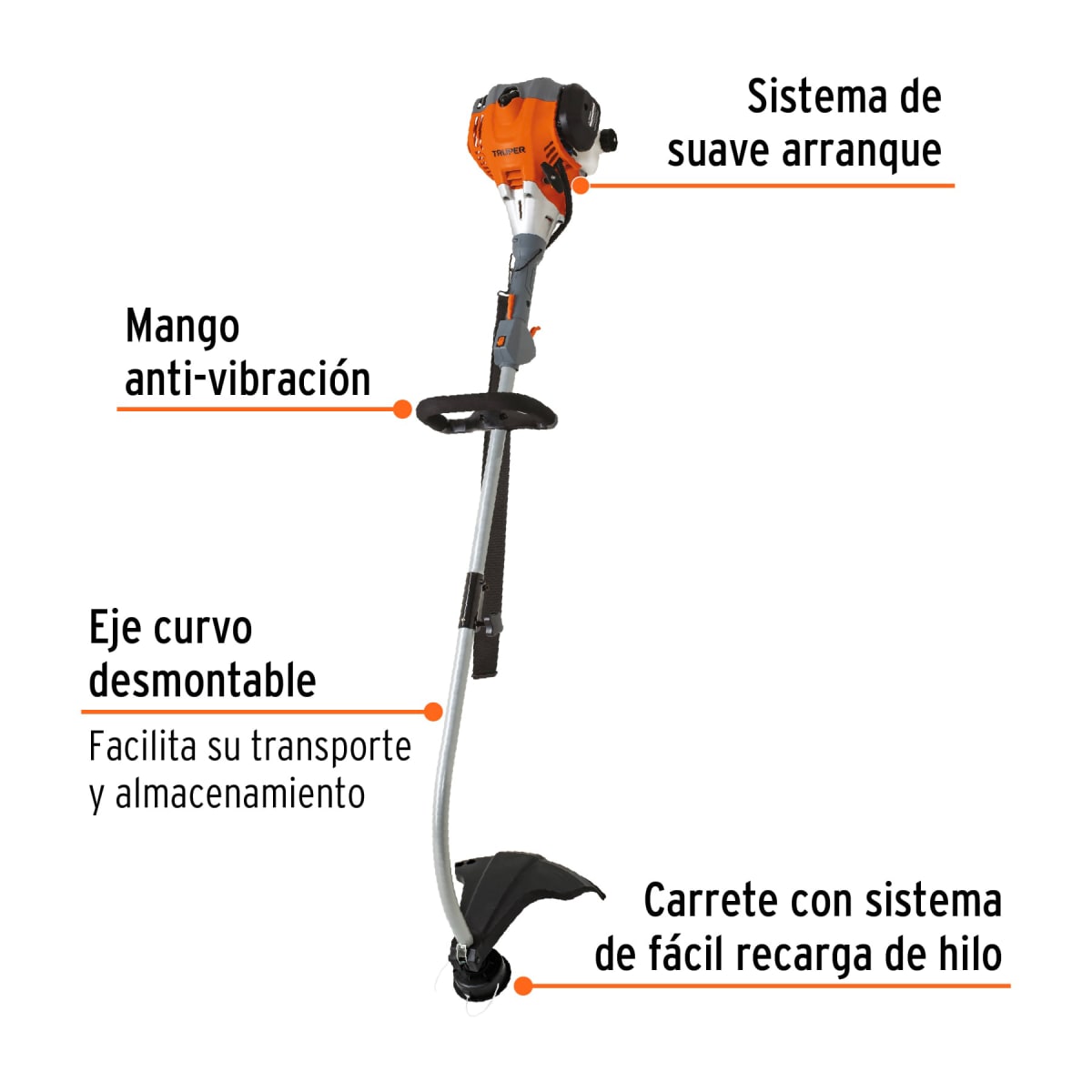 Motoguadaña Desmalezadora a Gasolina 30cc 1.2HP Mango Tipo D Truper 124982