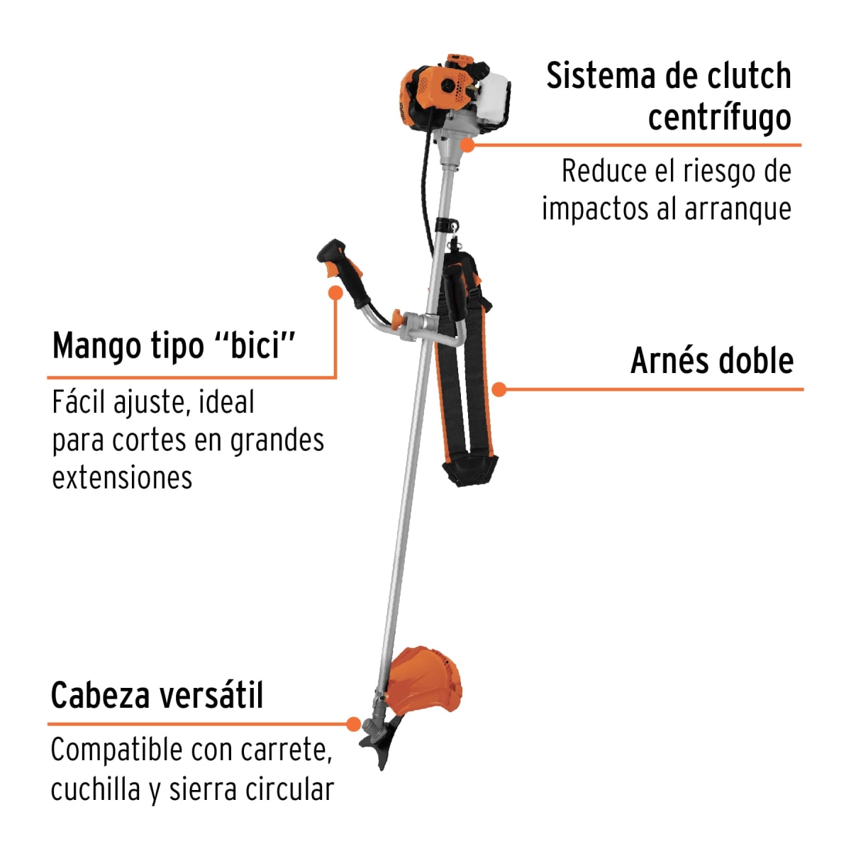 Motoguadaña Desmalezadora a gasolina 52 cc 3 HP Truper 110322