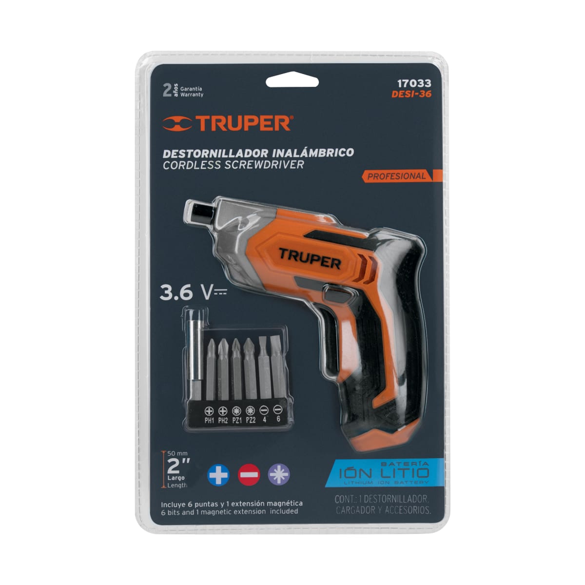 Destornillador Inalámbrico Profesional 3.6V  220V Truper 1024655