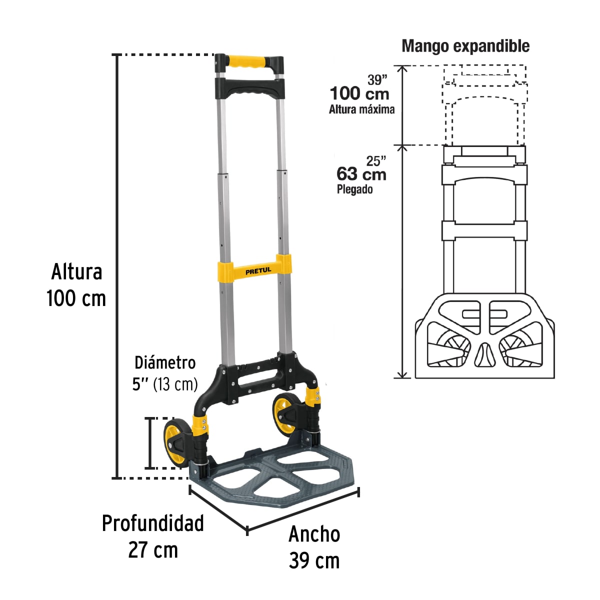 Carreta De Carga Plegable 100 Kg Pretul 241272