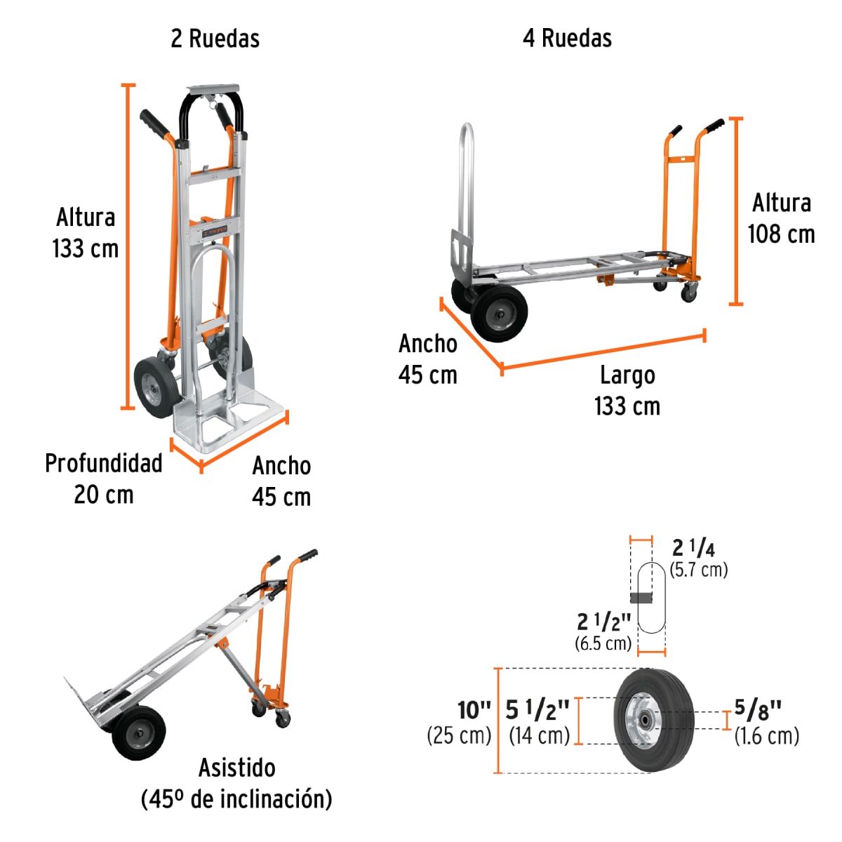 Carreta de carga convertible de aluminio 3 en  1 Truper 161884