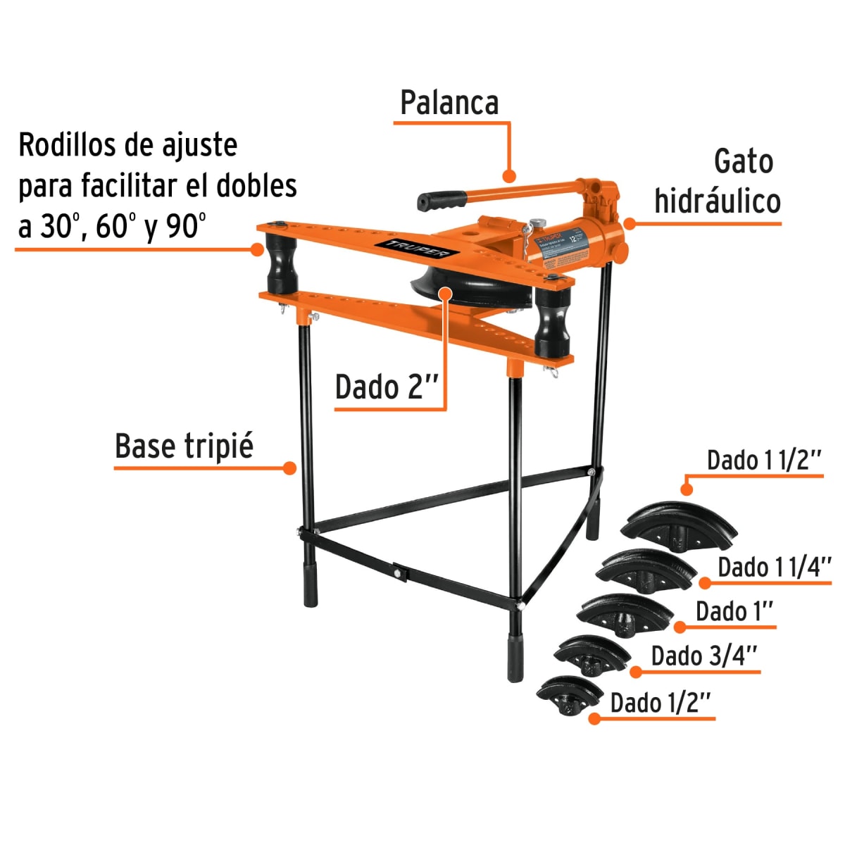 Doblador Hidráulico P/Tubos Tipo horizontal Con Tripié 12 Ton Truper 128822