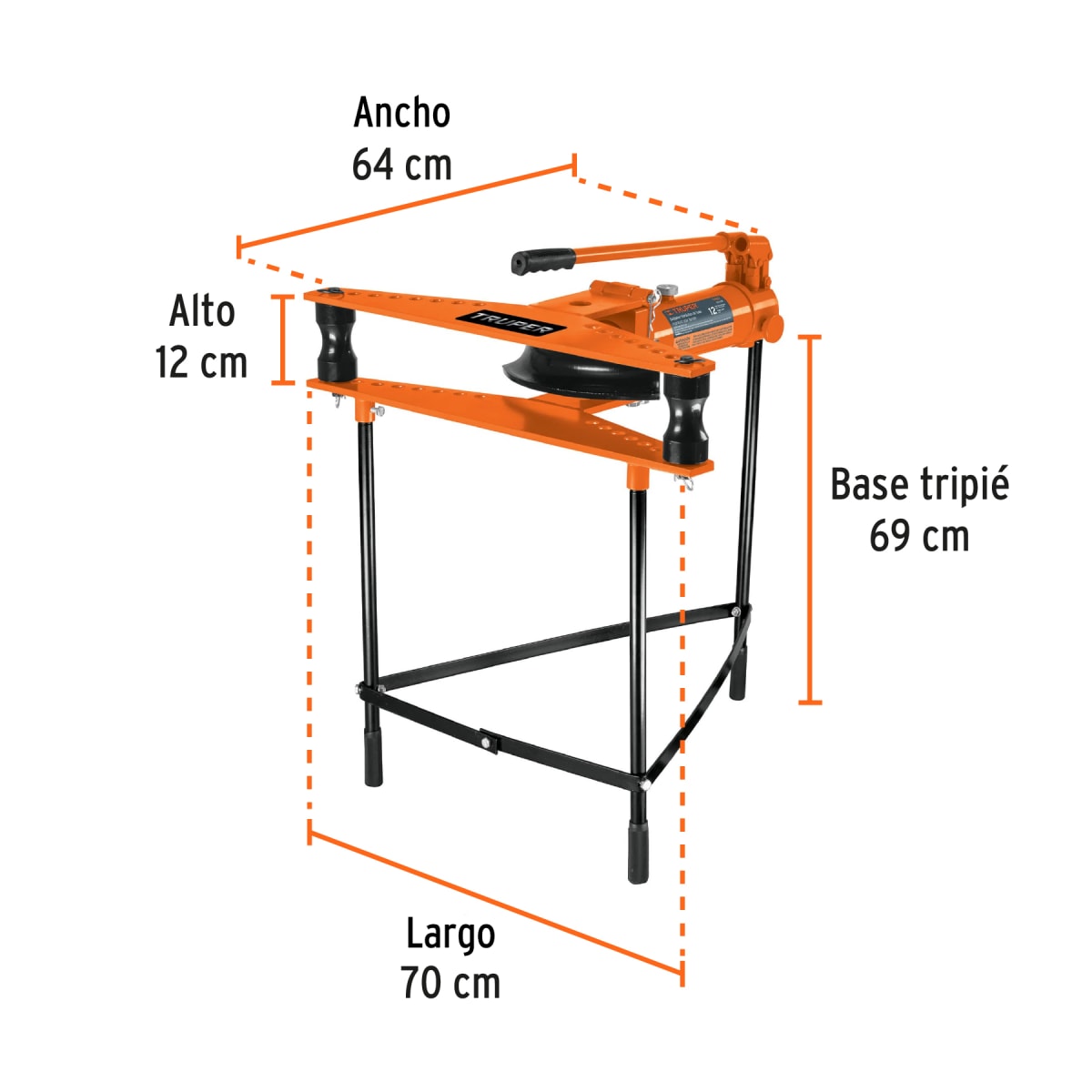 Doblador Hidráulico P/Tubos Tipo horizontal Con Tripié 12 Ton Truper 128823