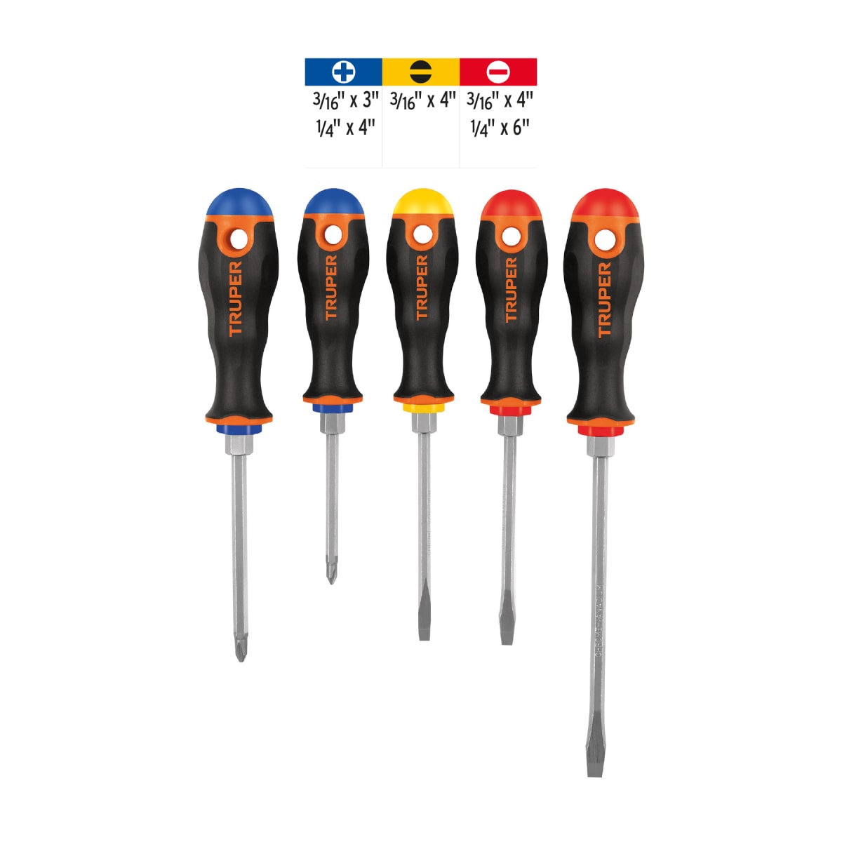 Juego De 5 Desarmadores Mangos Comfort Grip Truper 141383