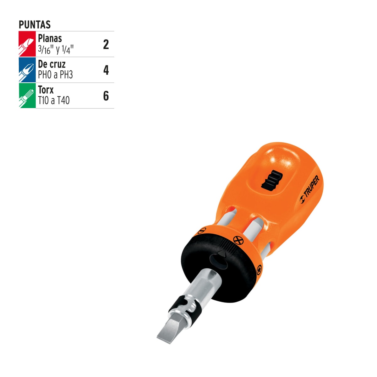 Desarmador Tipo Trompo Con Ratchet 6 Puntas Dobles Truper 181934