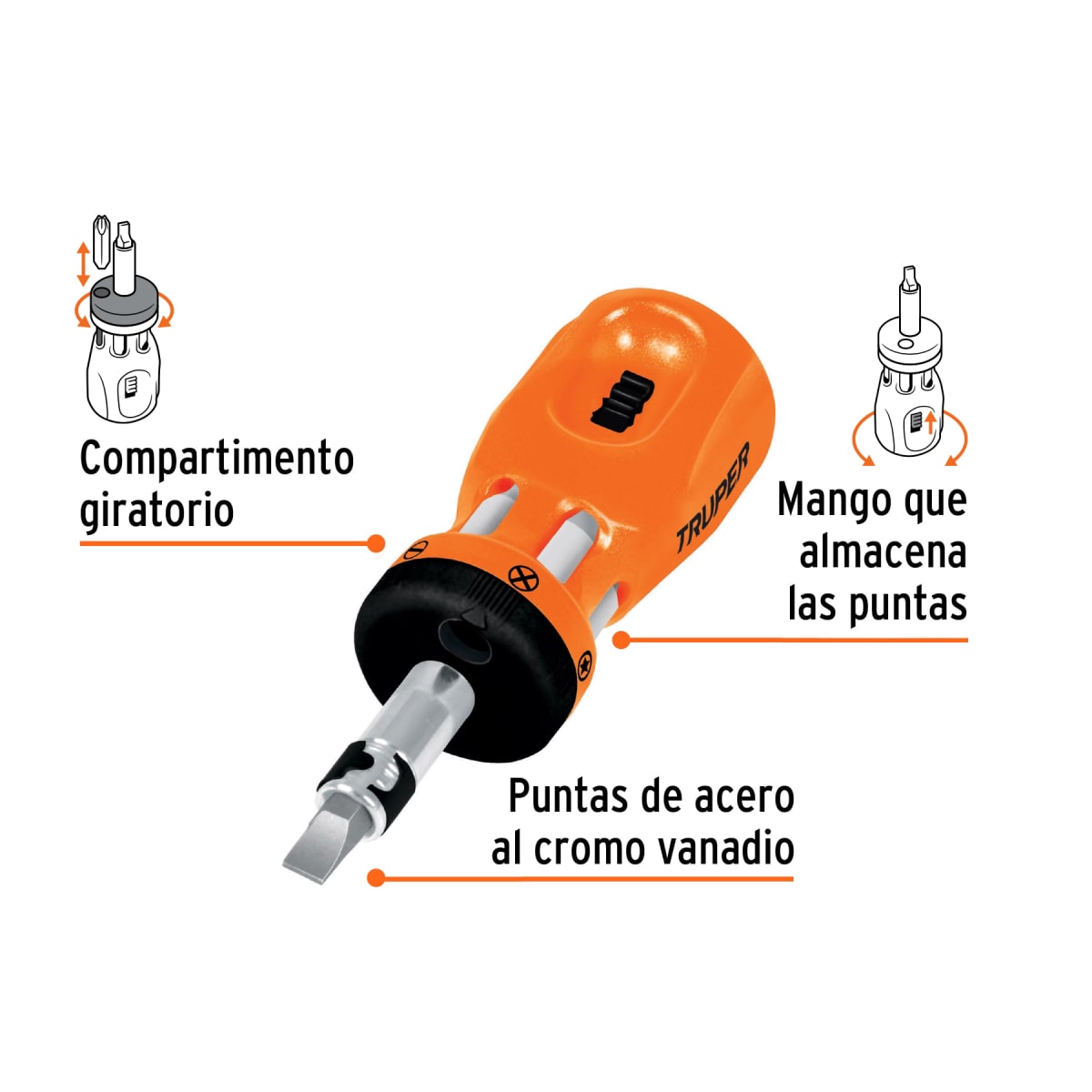 Desarmador Tipo Trompo Con Ratchet 6 Puntas Dobles Truper 181932