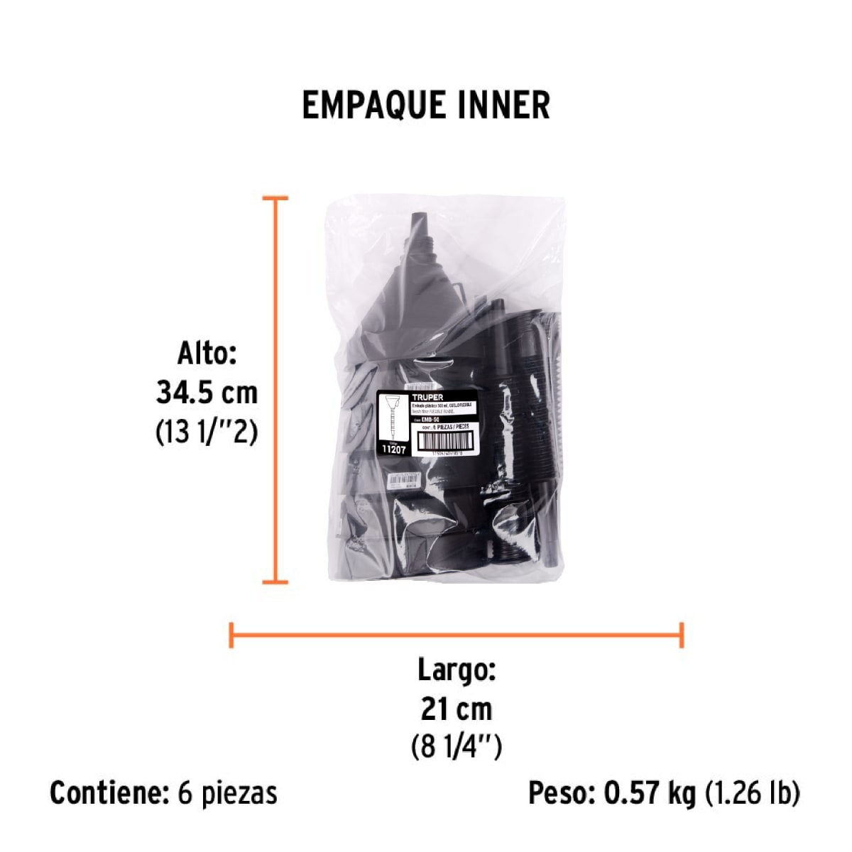 Embudo Plástico 500 Ml Con Filtro Cuello Flexible Truper 112076