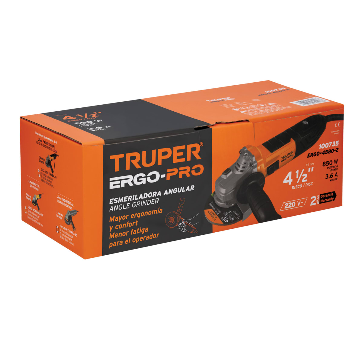 Amoladora ergo pro 4-1/2' de 800 w, 220 v,, TRUPER4