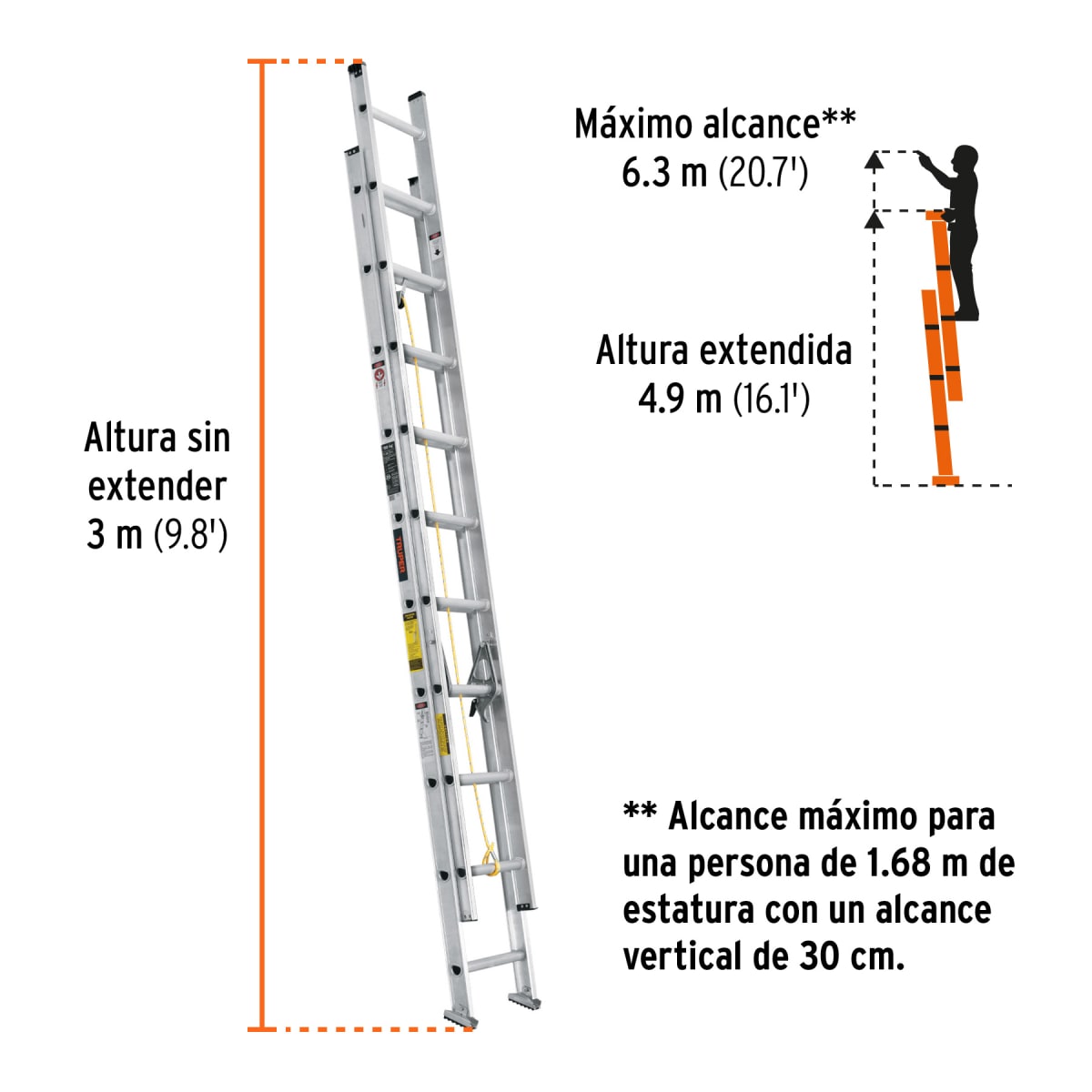 Escalera Telescópica De 20 Pasos 150 Kg Tipo III Truper 160273