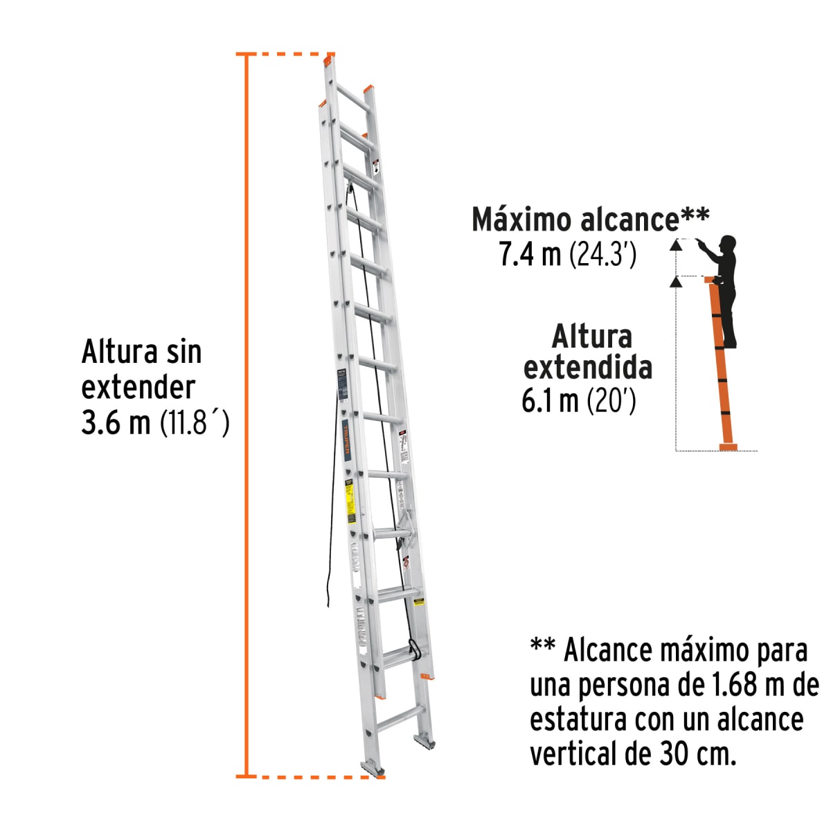 Escalera Telescopica 24 Peldaños Capacidad De Carga 175Kg Truper 167593