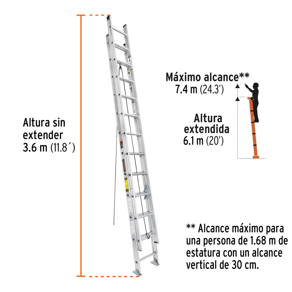 Escalera Telescópica, 24 Peldaños, Tipo III2
