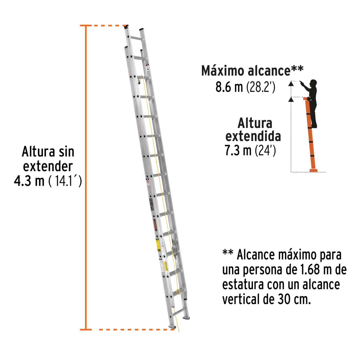 Escalera Telescópica De 28 Pasos 150 Kg Tipo III Truper 167482