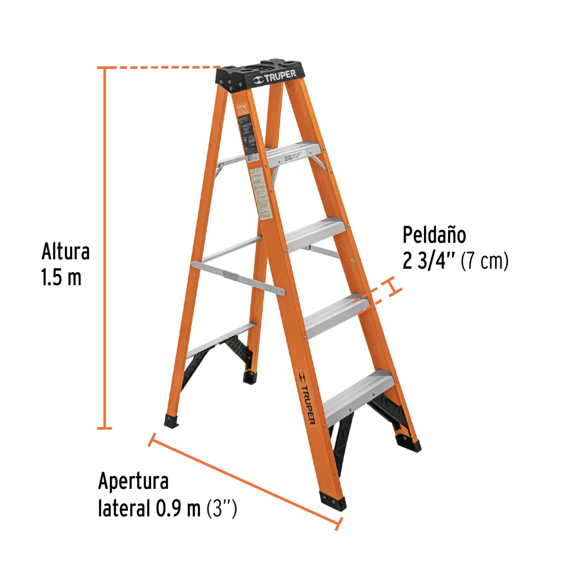 Escalera Fibra De  Vidrio Tipo Tijera 4 Escalones 175 Kg Tipo II Truper 1002242