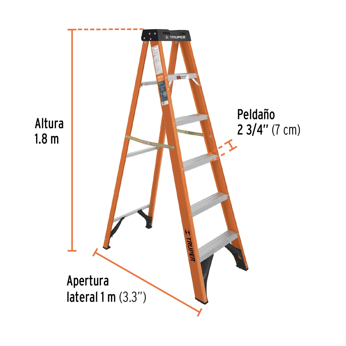 Escalera Tijera De Fibra De Vidrio 5 Peldaños Capacidad De Carga 175 Kg Truper 1002252