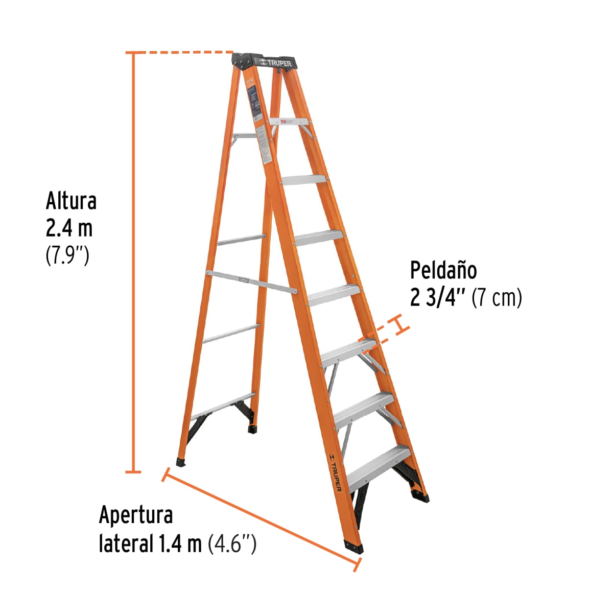 Escalera Fibra De  Vidrio Tipo Tijera 7 Escalones 175 Kg Tipo II Truper 1002272