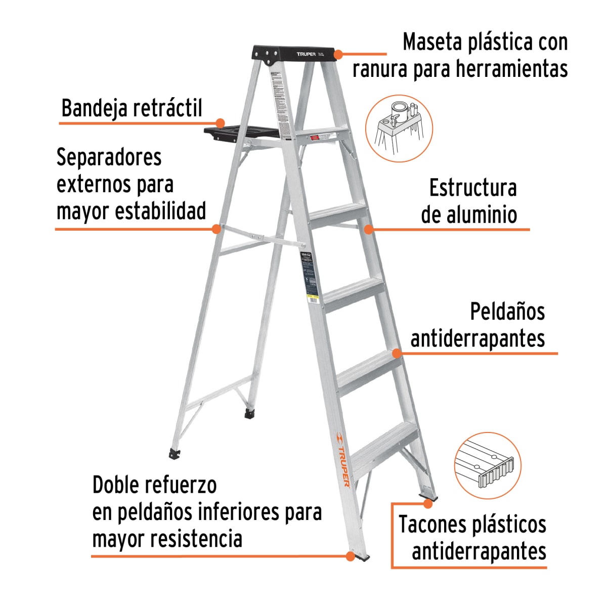 Escalera Tijera 5 Peldaños Aluminio Tipo III  150 Kg Truper 167433