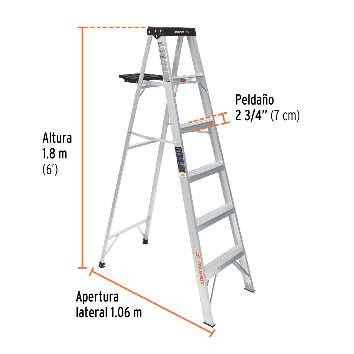 Escalera Tijera 5 Peldaños Aluminio Tipo III  150 Kg Truper 167432