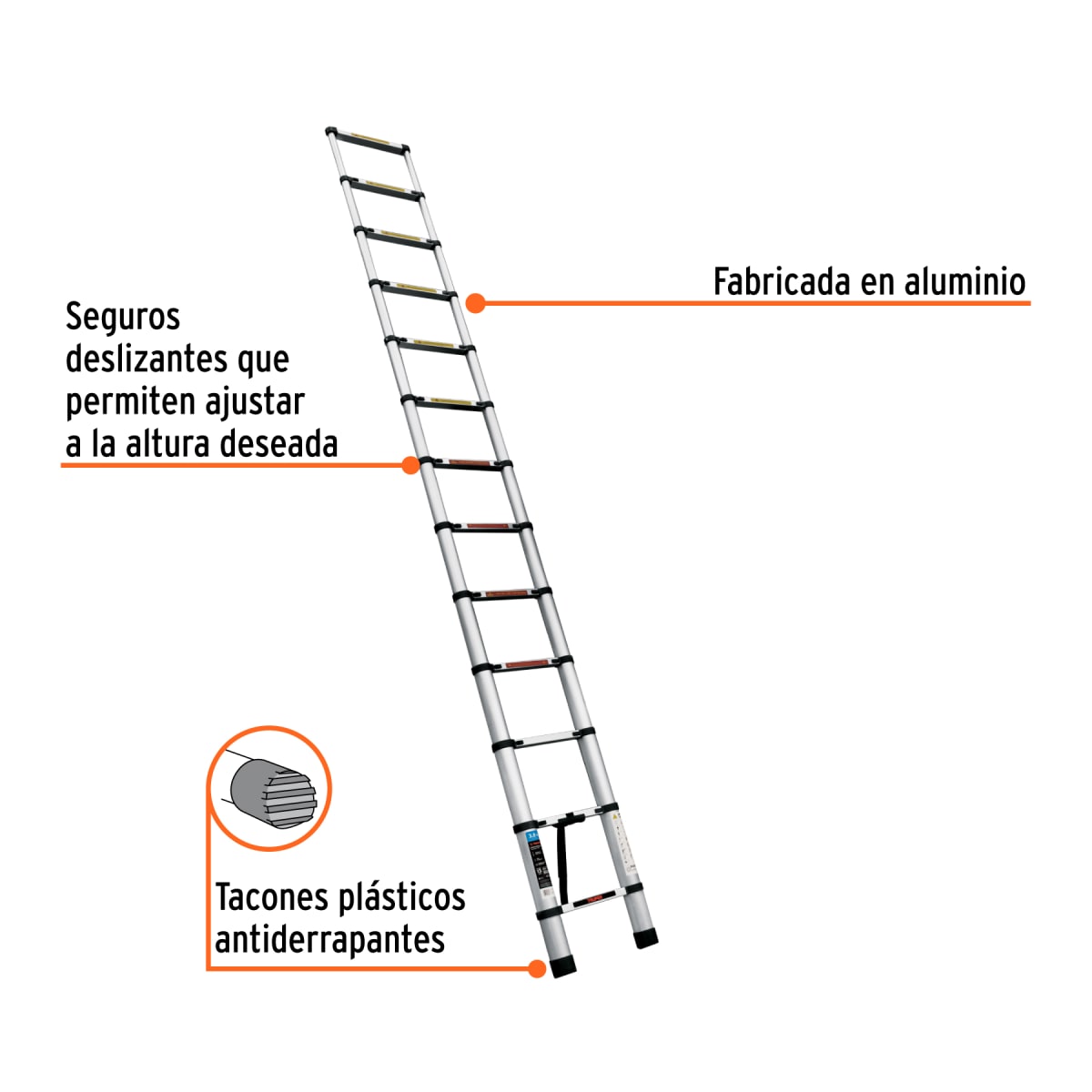 Escalera Telescópica 13 Escalones 102 Kg Tipo II Truper 1019043