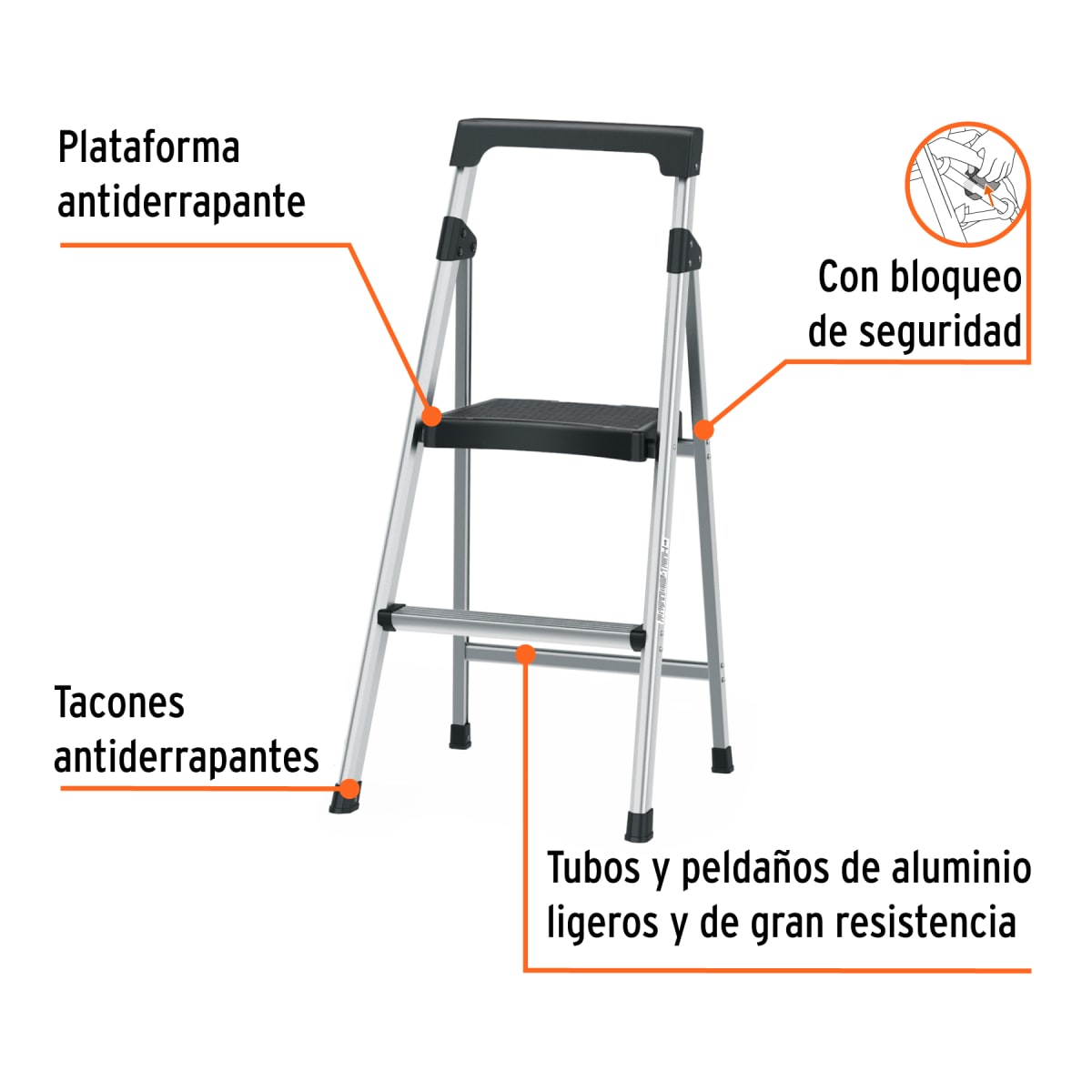 Escalera De Aluminio Tubular 2 Escalones 150 Kg Tipo III Truper 167632