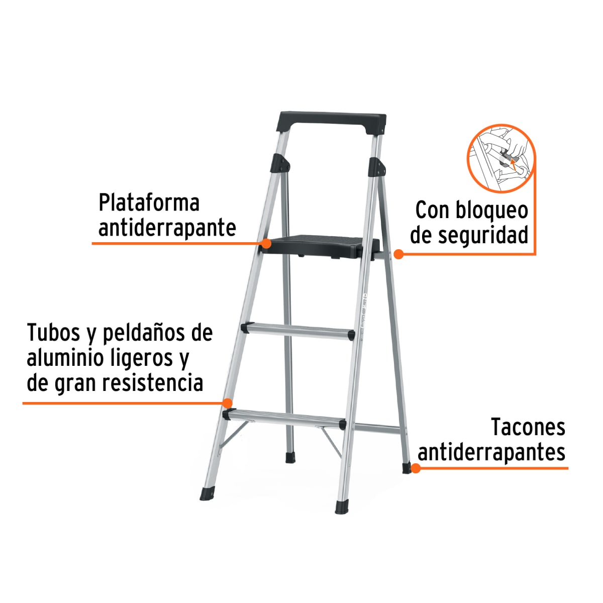 Escalera Plegable 3 Peldaños De Aluminio Truper 167642