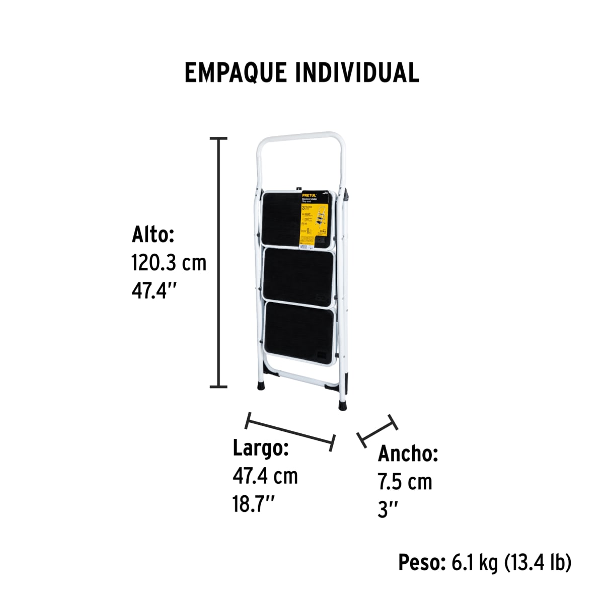 Escalera Tubular 3 Escalones 150 Kg Tipo III Truper 241204