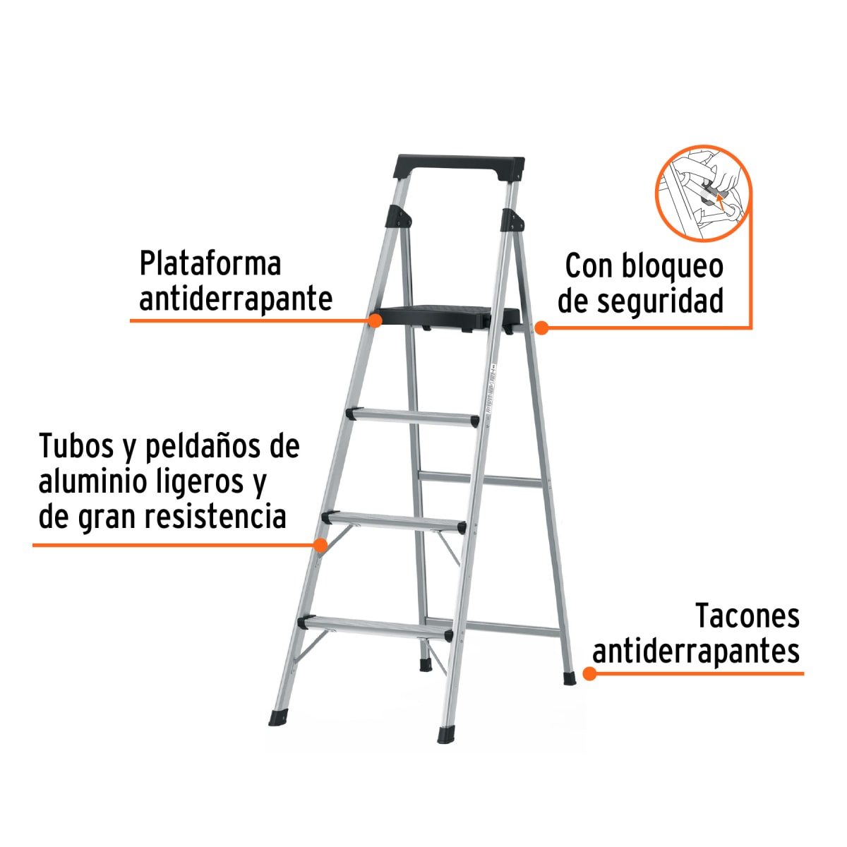 Escalera De Aluminio Tubular 4 Escalones 150 Kg Tipo III Truper 167653