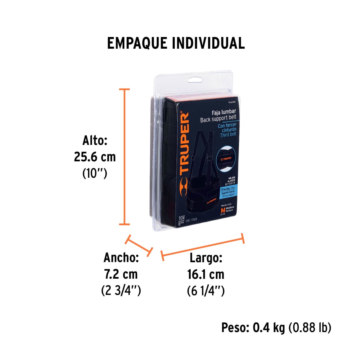 Faja Lumbar Con Cinturón De Refuerzo Talla Mediana Truper 142165