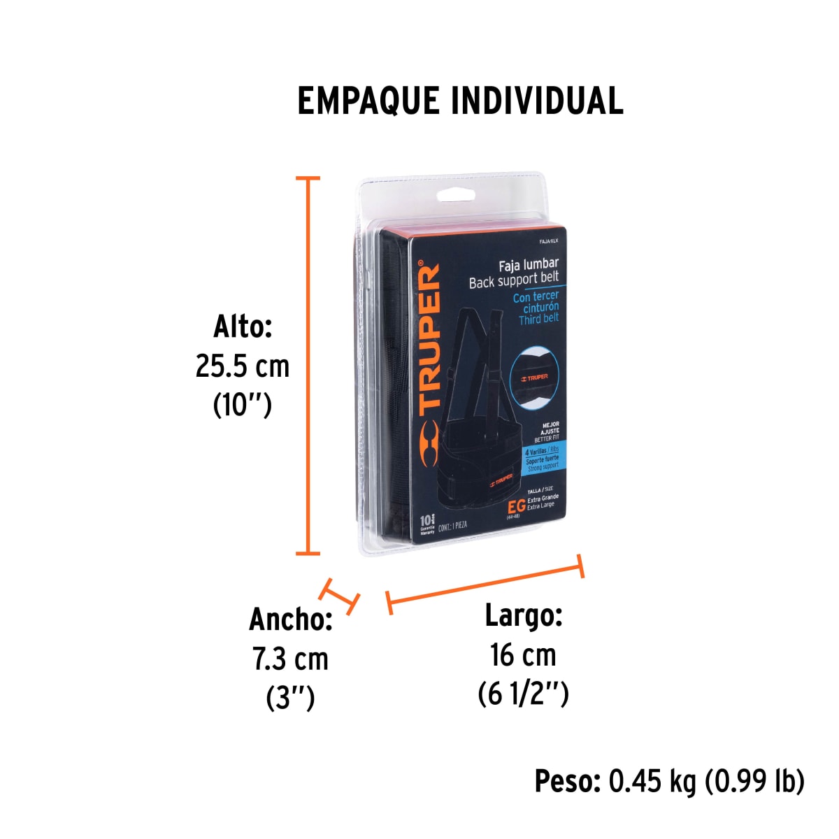 Faja Lumbar Con Cinturón De Refuerzo Talla Extra Grande Truper 109564