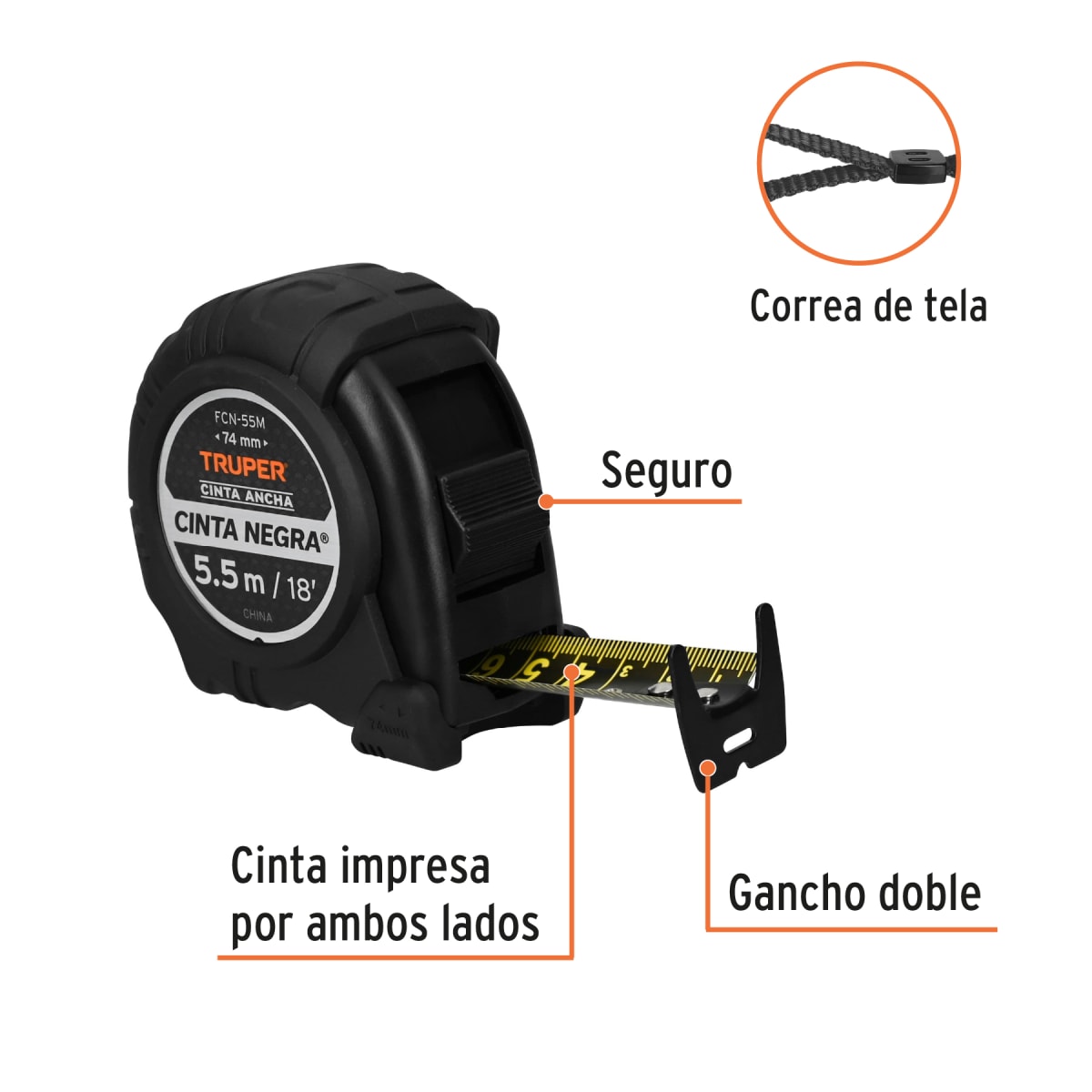 Wincha Métrica 5.5 Mts Cinta Negra 1