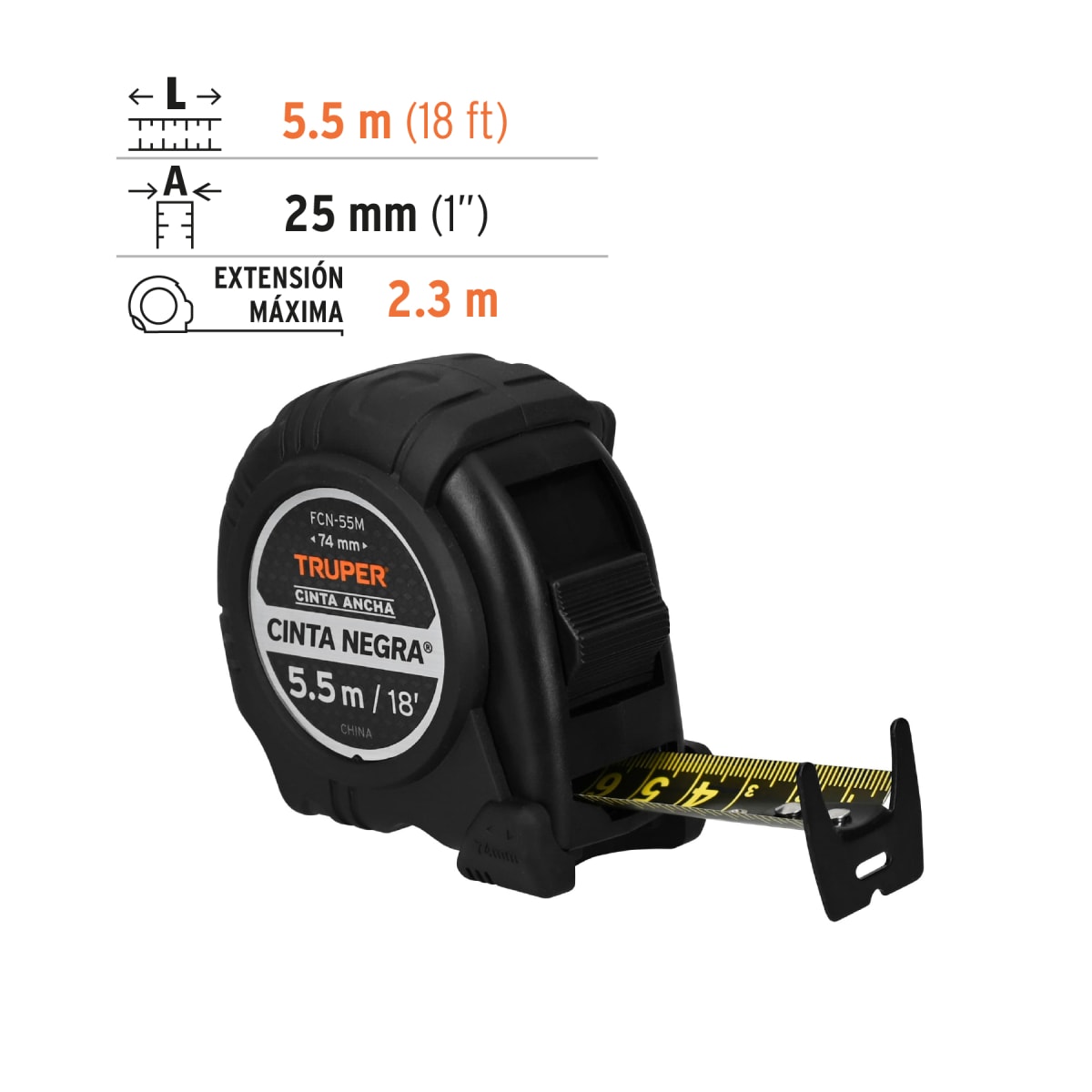 Wincha Métrica 5.5 Mts Cinta Negra 1