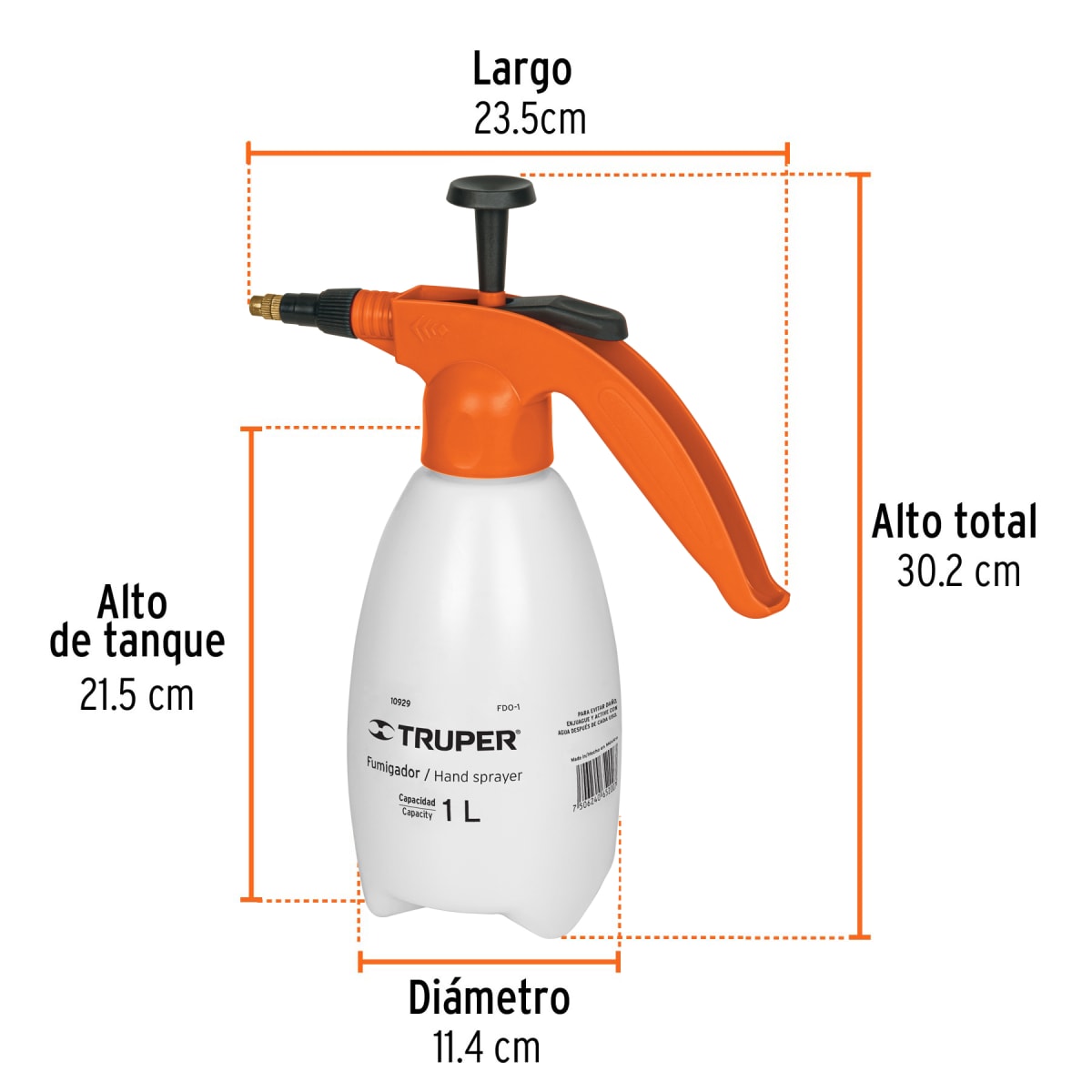 Fumigador / Pulverizador Plástico Manual 1 Lts  Truper 109292