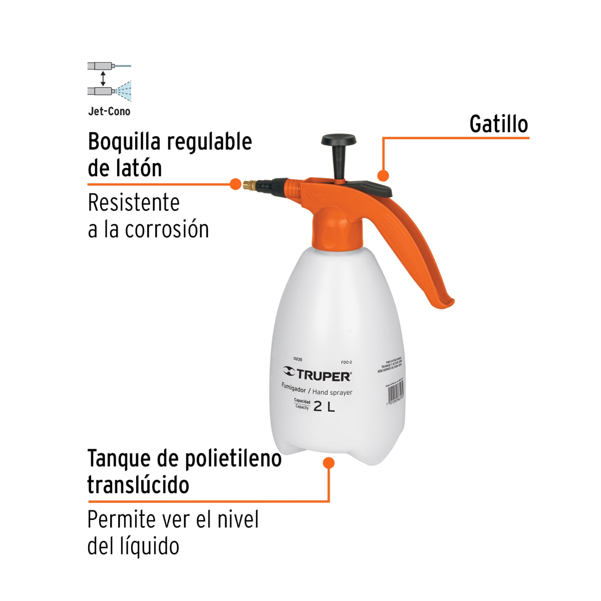 Fumigador / Pulverizador Plástico Manual 2 Lts Truper 102352