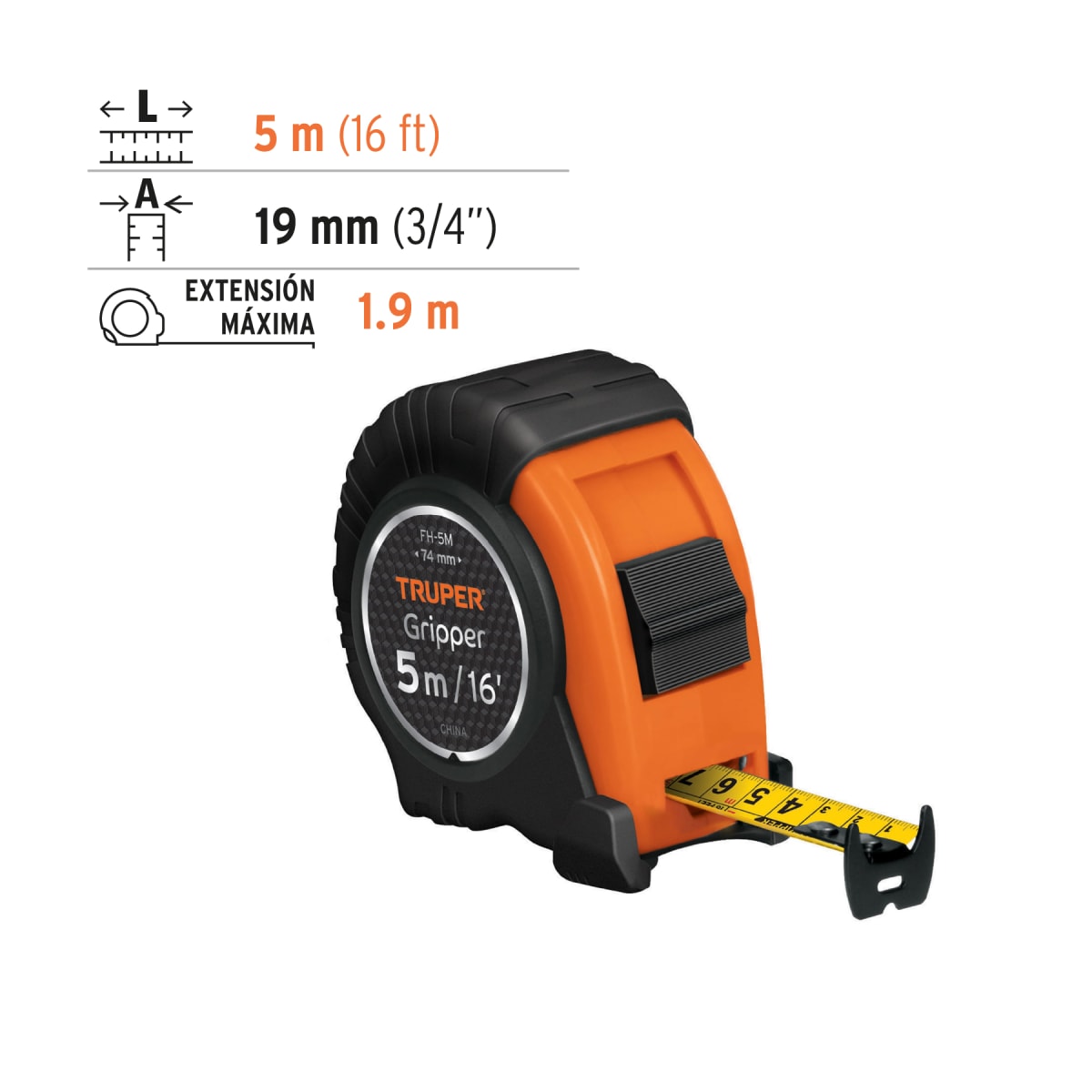 Wincha Métrica Contra Impactos 5 Mts Truper 145783