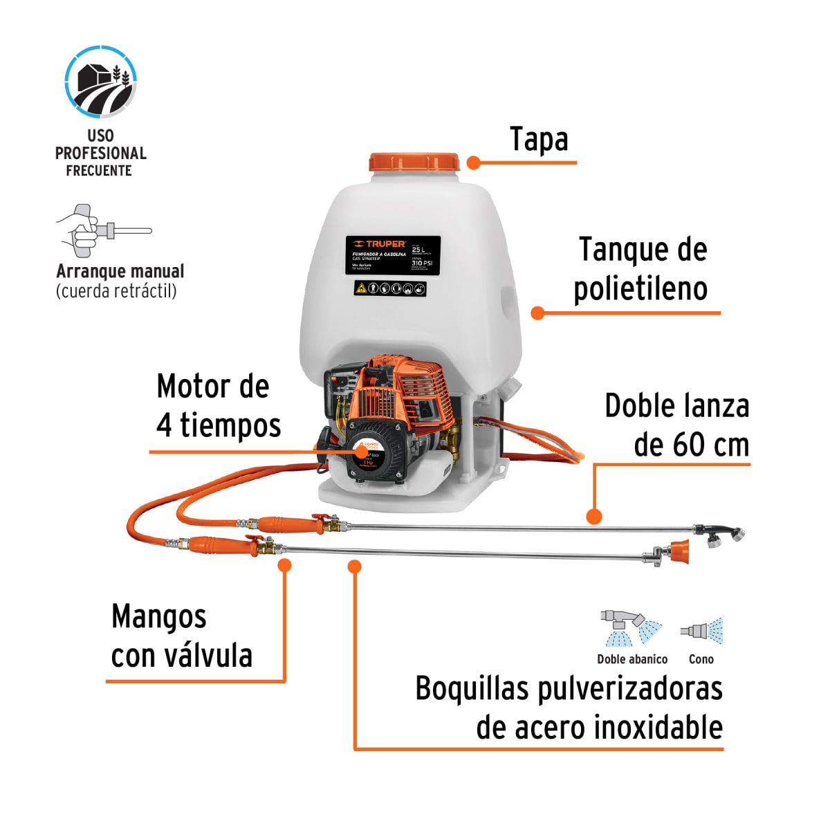 Fumigador A Gasolina De Uso Agrícola 4 Tiempos Truper 1015694