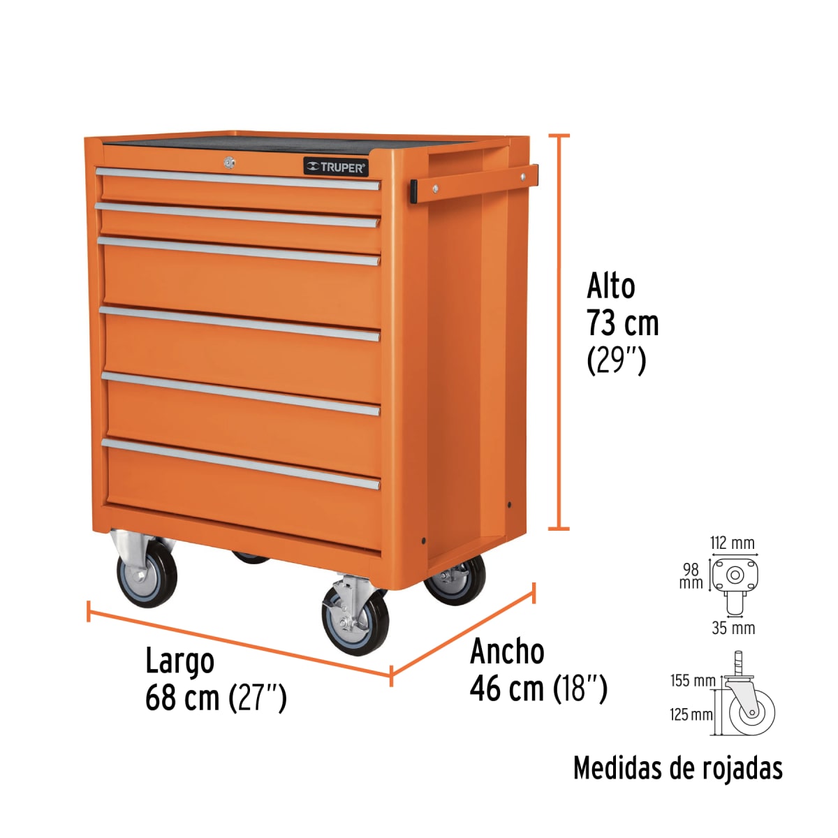 Gabinete Metálico Móvil 6 Cajones Capacidad 130 Kg Truper 120672