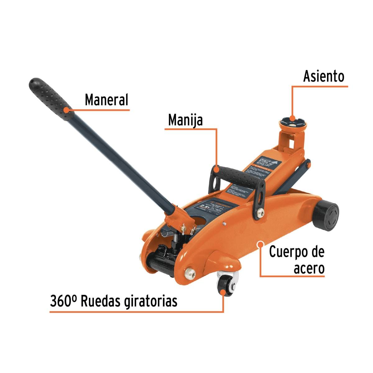 Gata Tipo Lagarto 2.5 Toneladas De Elevación Rápida Con Maletín Truper 149462
