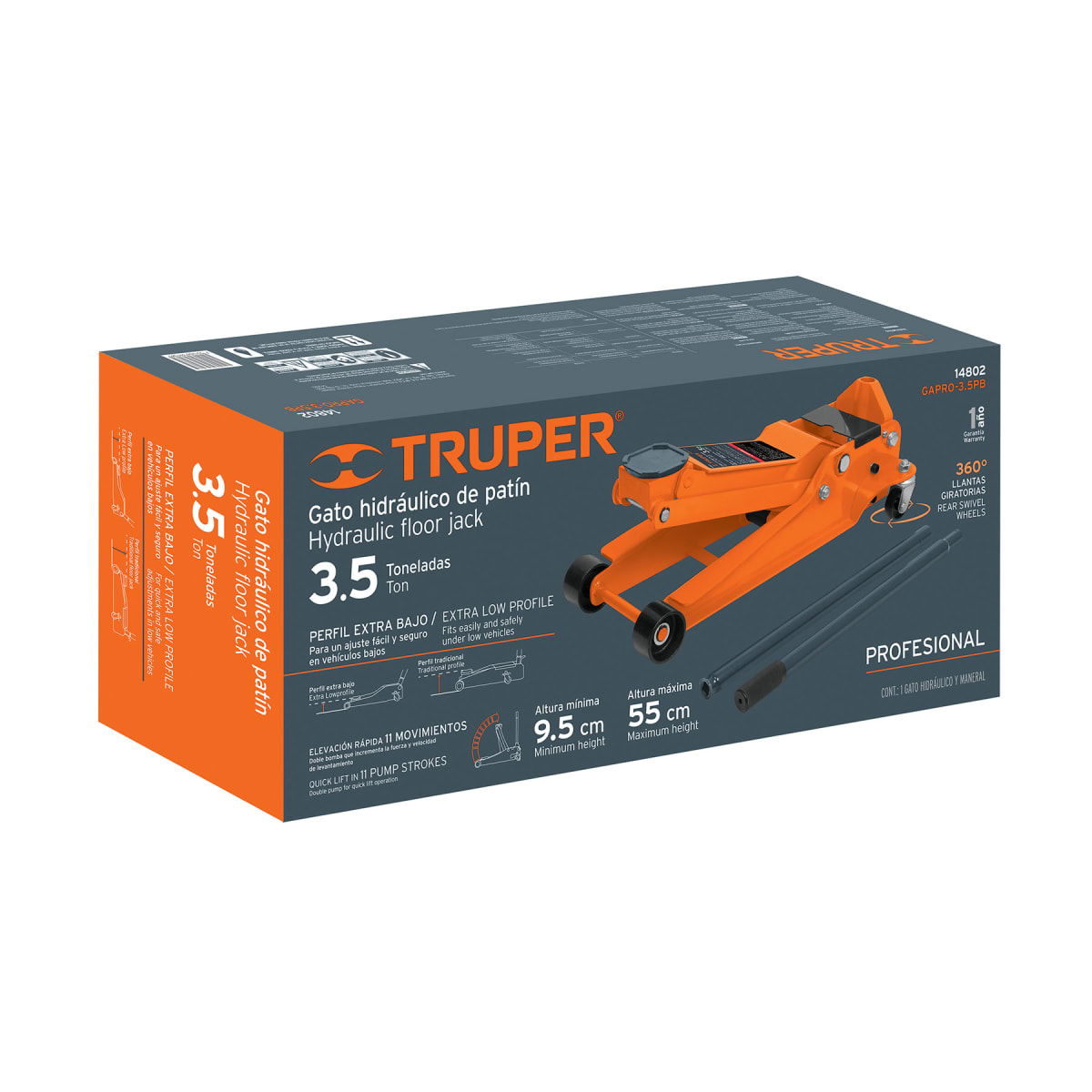 Gata Tipo Lagarto Profesional 3.5 Toneladas Elevación Rápida Truper 148024