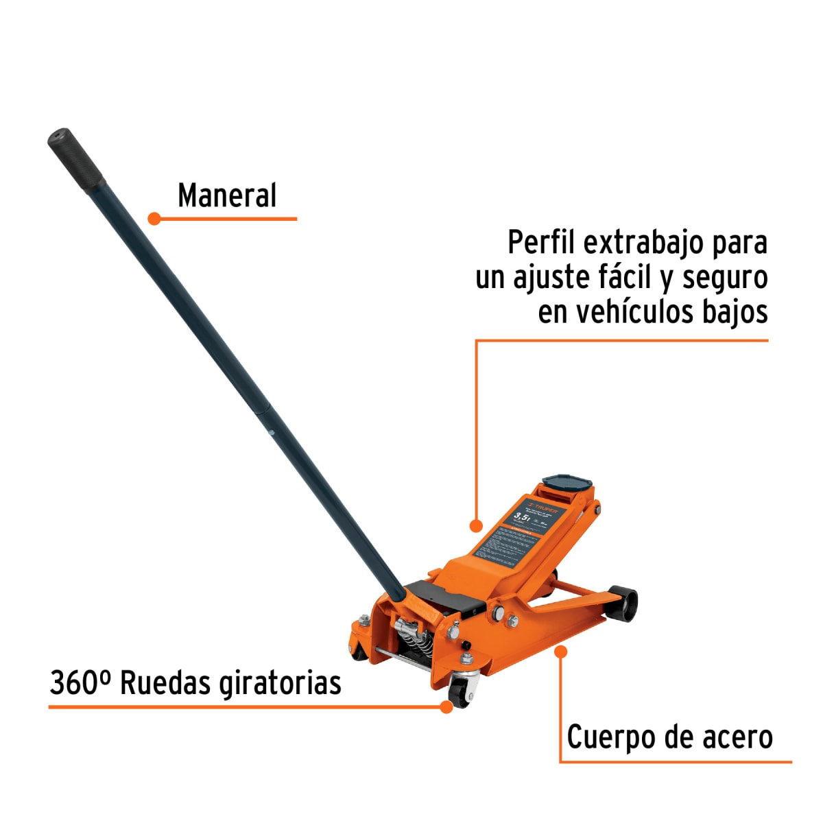 Gata Tipo Lagarto Profesional 3.5 Toneladas Elevación Rápida Truper 148022