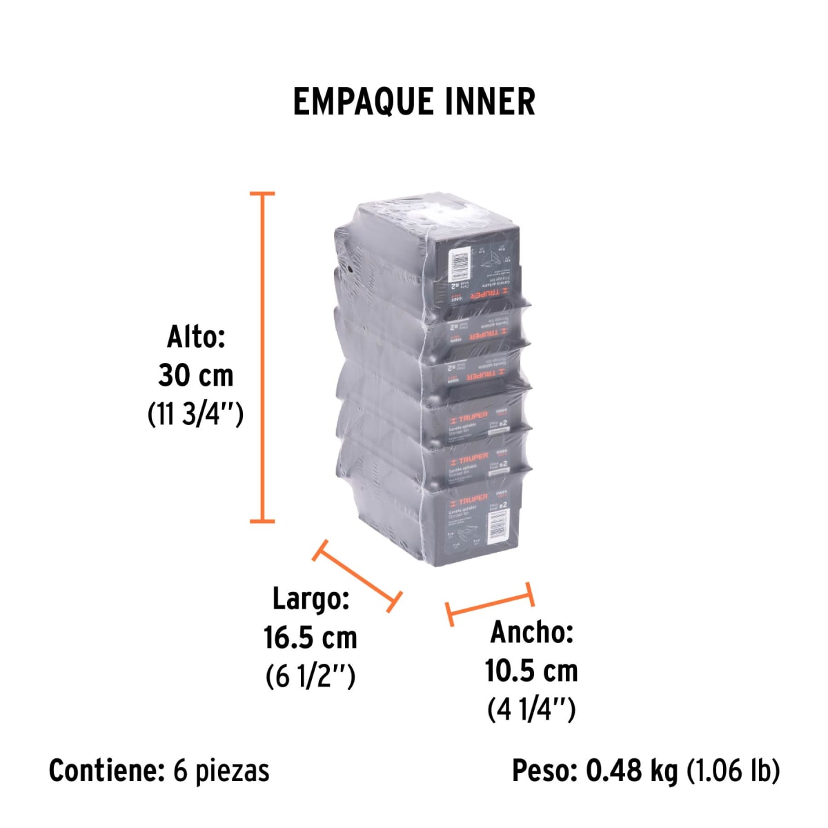 Organizatodo Apilable De Plástico #2 16.5 X 10.5 X 7.5 Cm Truper 108896