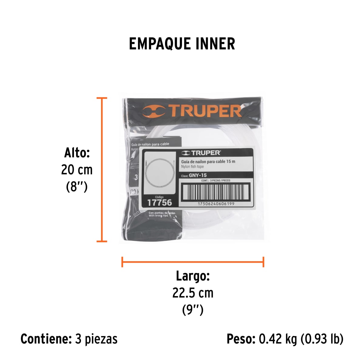 Guía Pasa Cable De Nylon 15 M Truper 177564