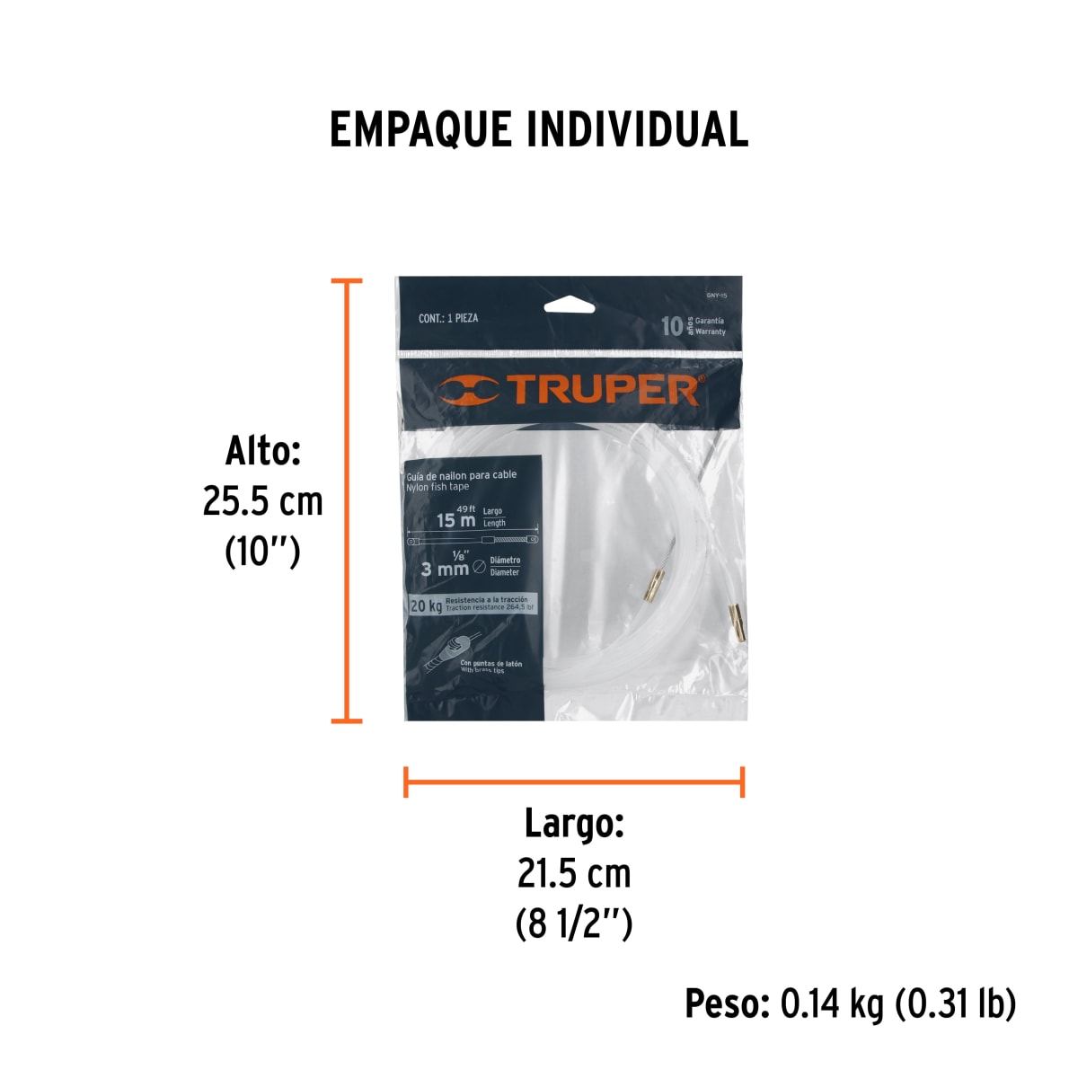Guía Pasa Cable De Nylon 15 M Truper 177565