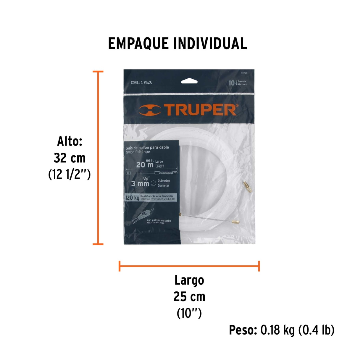 Guía Pasa Cable De Nylon 20 M Truper 177575