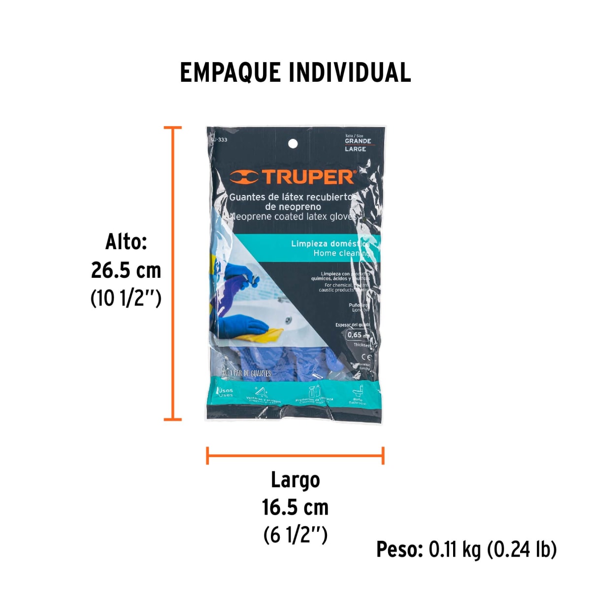 Guante De Látex Para Limpieza Talla Grande Truper 152693