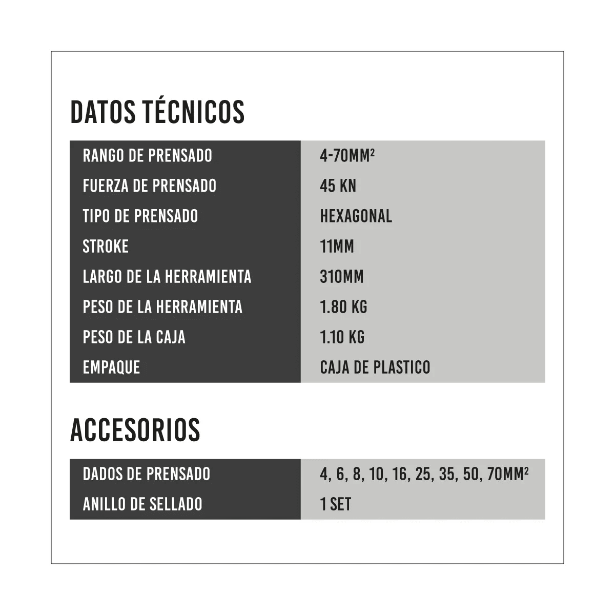 Prensa Terminal Hidráulico Para Cu 4 -70 mm2 Pro YQK?703
